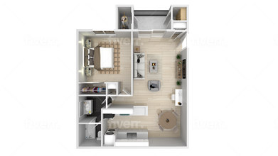 1Bed 1 Bath 687sf floor plan